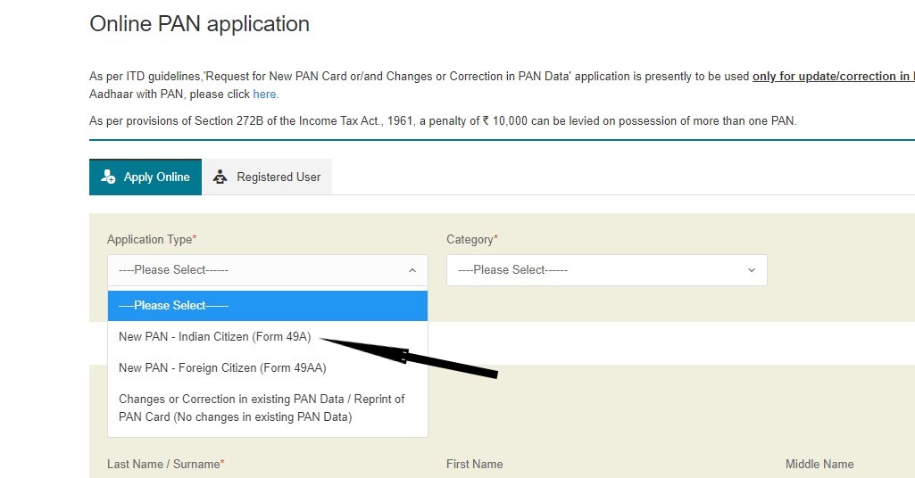 NSDL Official Website - partnership pan card documents - Step 2