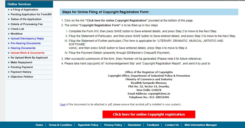 Copyright Official Website - Online Registration of Copyright - Copyright Registration form