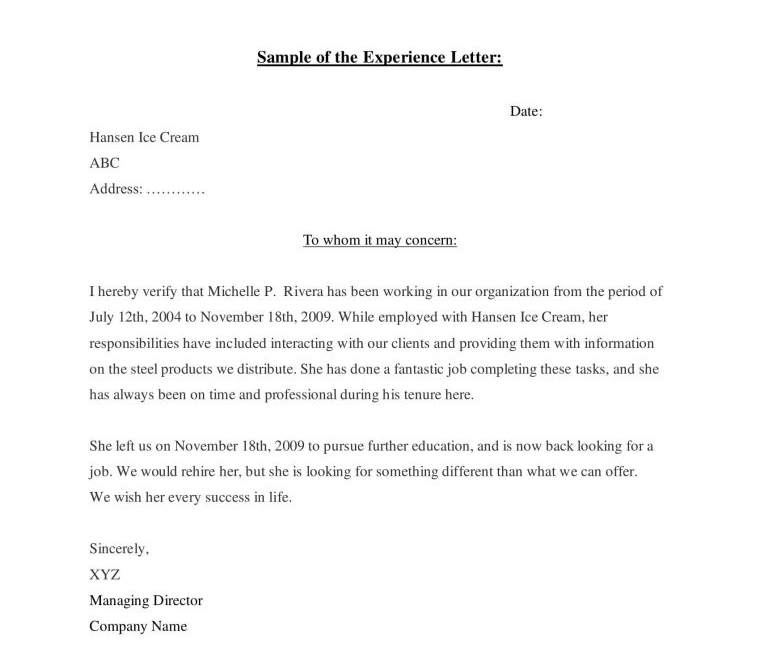 Experience Letter Sample for Tourism and Hospitality Industry
